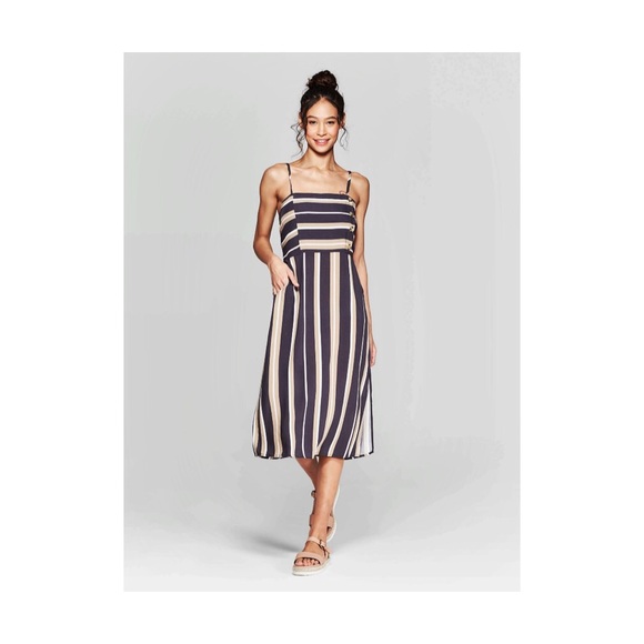 NWT Size S• Striped Sleeveless Midi Dress - Picture 1 of 8